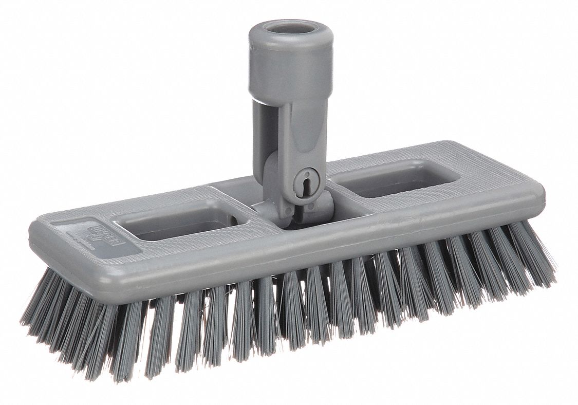 SWIVEL HEAD BRUSH, STIFF, POLYETHYLENE, 8 IN BRUSH L, 1⅞ IN HEAD W, GREY