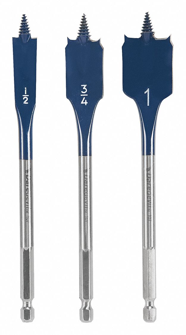 BOSCH Spade Drill Bit Set, Carbon Steel, Number of Drill Bits 3, Hex 3YDY9DSB5003 Grainger