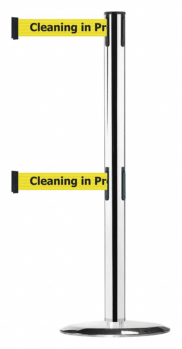 Barrier Post with Belt, Polished Chrome