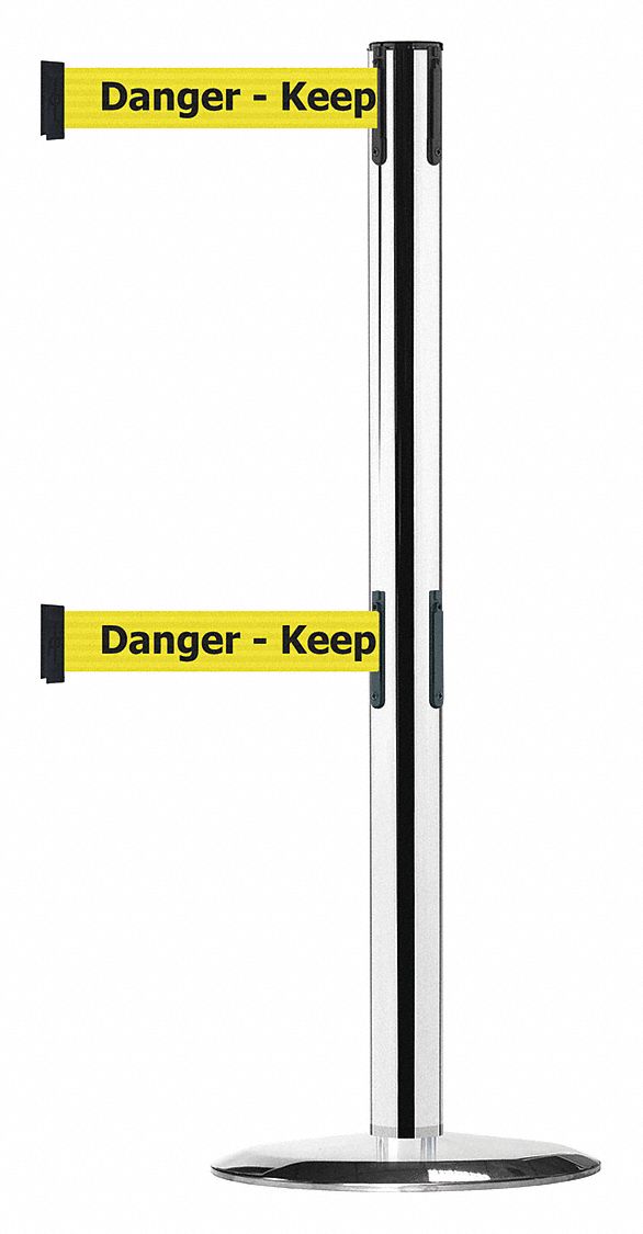 Barrier Post with Belt, Polished Chrome