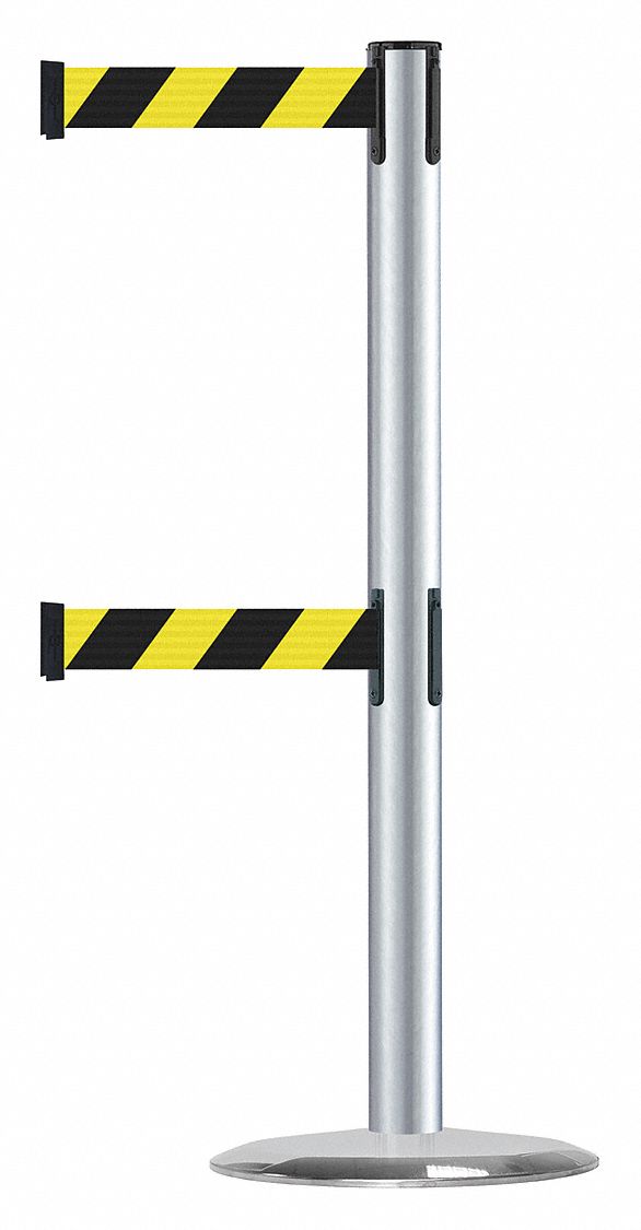 Barrier Post with Belt, Satin Chrome