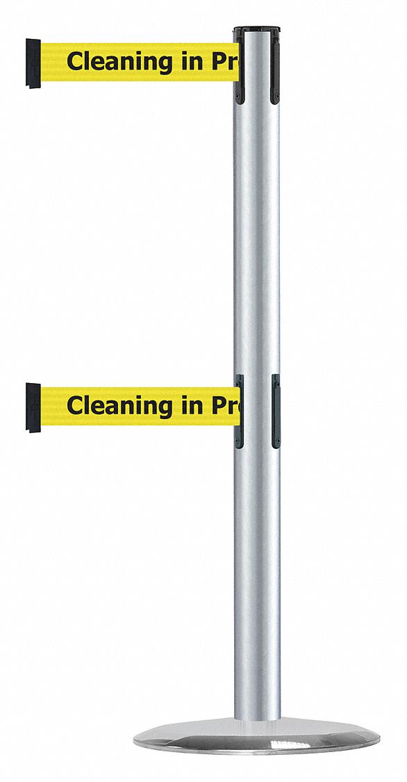 Barrier Post with Belt, Satin Chrome
