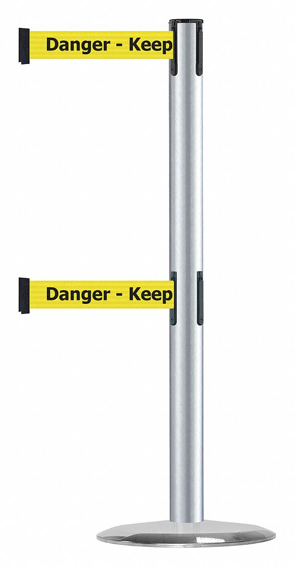 Barrier Post with Belt, Satin Chrome