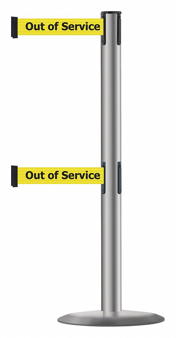 Barrier Post w/ Belt, 38 In. H, Metal Base