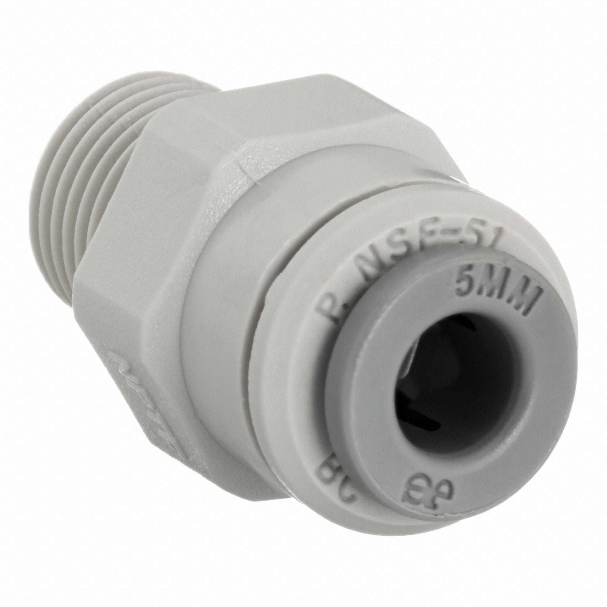 Push-Fit Adapter Fitting: Straight, 3/16 in OD 1/8 in Pipe Size, Acetal, 10 PK
