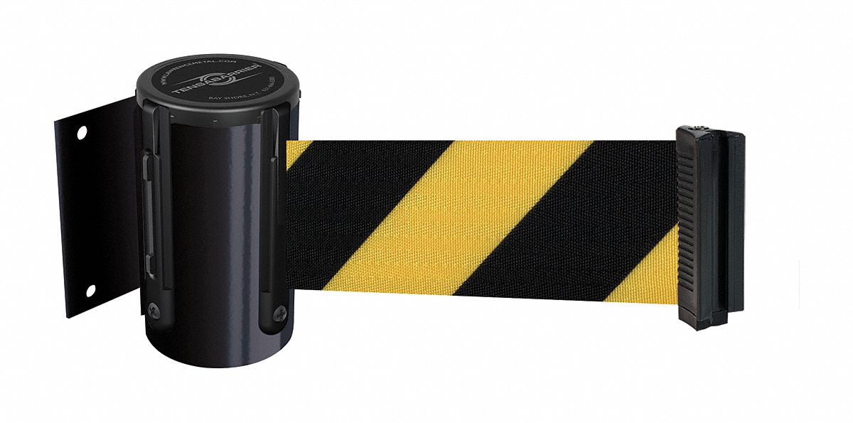 TENSABARRIER, Yellow/Black Chevron, Black, Retractable Belt Barrier