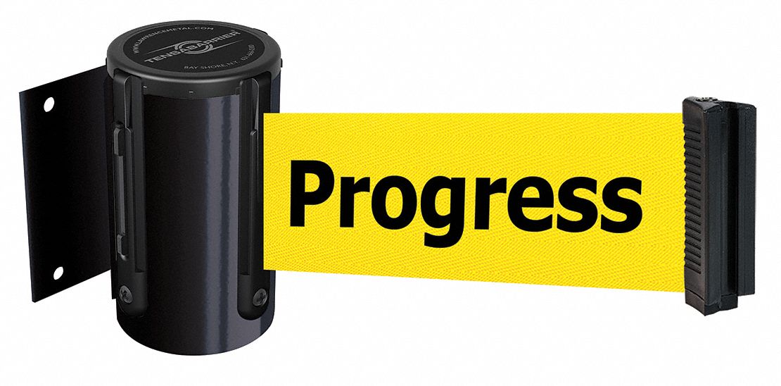 Retractable Belt Barrier: Fixed Mounting Plate, 7 1/2 ft Belt Lg, Yellow