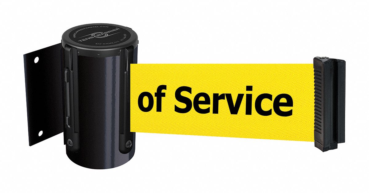 Retractable Belt Barrier: Fixed Mounting Plate, 7 1/2 ft Belt Lg, Yellow