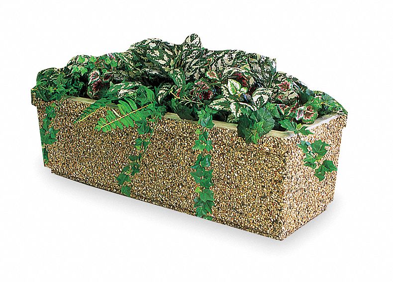 Planter Bollard: Rectangle, Beige, 25 in Overall Ht, 18 in Overall Wd, 48 in Overall Lg, Beige