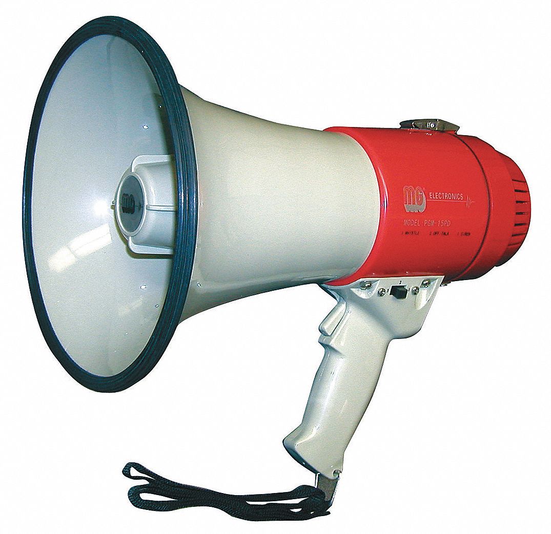 APPROVED VENDOR Megaphone: 20 W Peak Output Power, Siren/Talk/Whistle, 7  3/4 in Bell Dia.