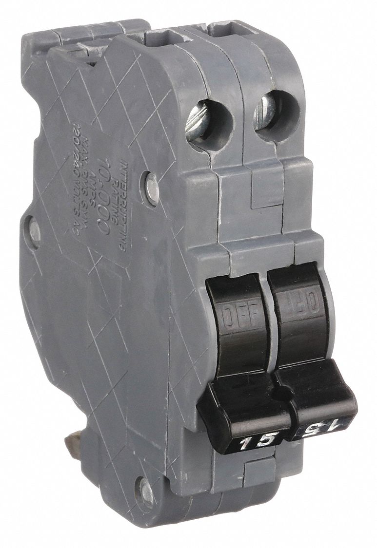 Miniature Circuit Breaker: 15 A Amps, 120/240V AC, 1 in Wd, 10kA at 120/240V AC, 2 Poles