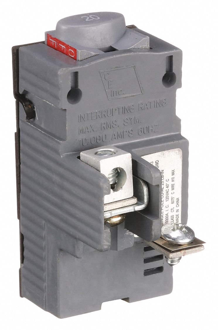 Miniature Circuit Breaker: 20 A Amps, 120V AC, 1.5 in Wd, 10kA at 120V AC, 1 Poles