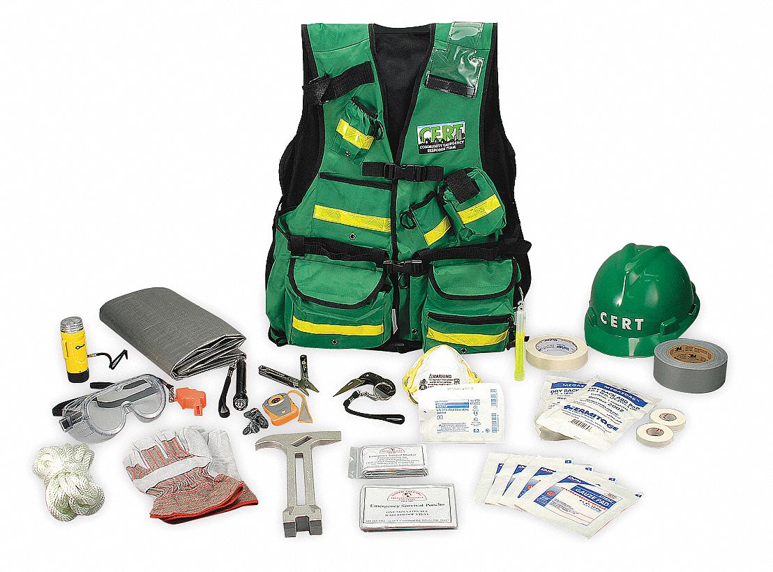 C.E.R.T. Vest Kit,  Number of Components 25,  People Served 1,  High Visibility Green,  14 in Length