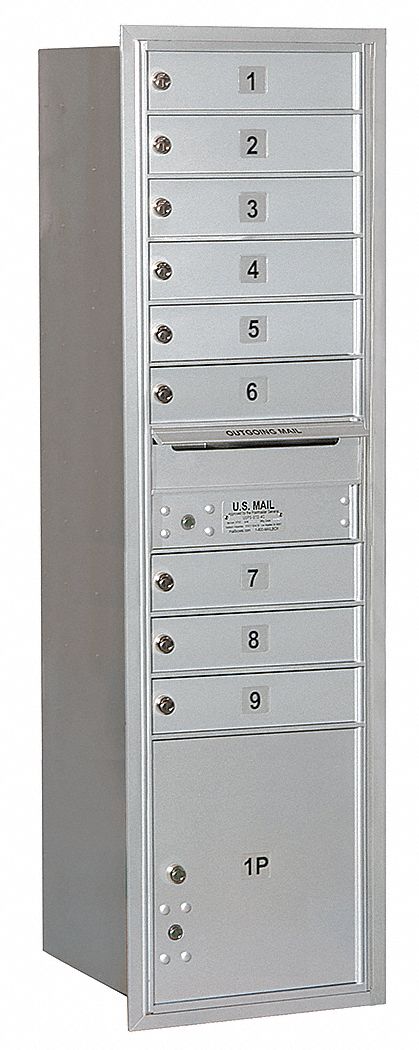 Mailbox: 4C, 9 Doors, Horizontal, 57 1/8 in H x 17 in W x 16 1/2 in D, Recessed Mounting, Lockable