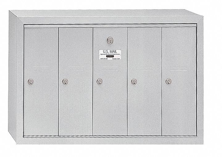 Mailbox: 4B+, 5 Doors, Vertical, 19 in H x 29 3/4 in W x 7 1/2 in D, Surface Mounting, Lockable