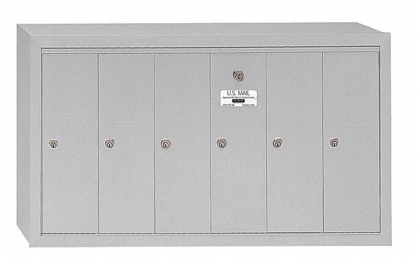 Mailbox: 4B+, 6 Doors, Vertical, 19 in H x 35 1/4 in W x 7 1/2 in D, Surface Mounting, Lockable