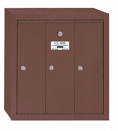 Mailbox: 4B+, 3 Doors, Vertical, 19 in H x 18 3/4 in W x 7 1/2 in D, Surface Mounting, Lockable