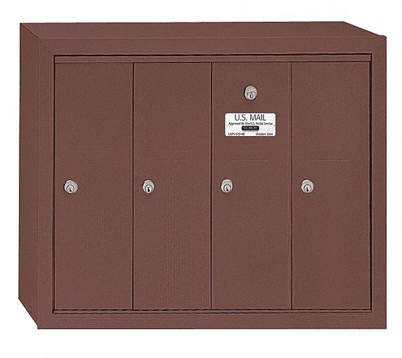 Mailbox: 4B+, 4 Doors, Vertical, 19 in H x 24 3/4 in W x 7 1/2 in D, Surface Mounting, Lockable