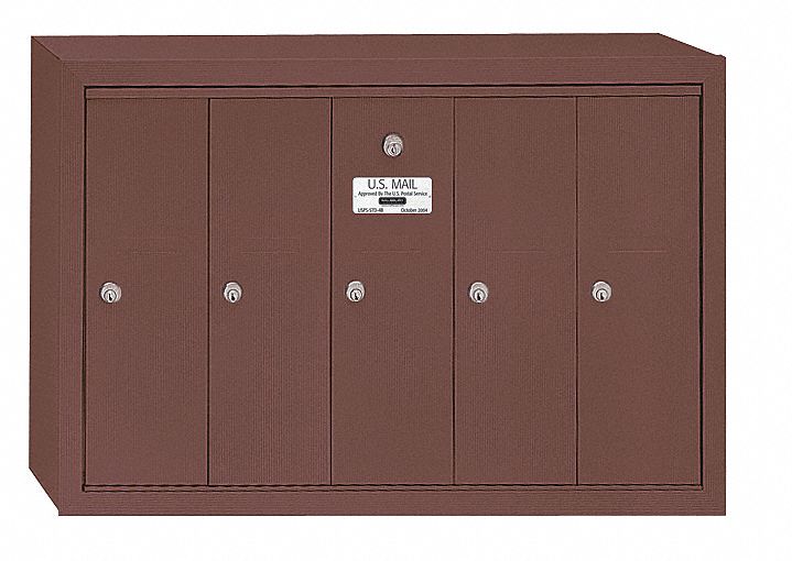 Mailbox: 4B+, 5 Doors, Vertical, 19 in H x 29 3/4 in W x 7 1/2 in D, Surface Mounting, Lockable