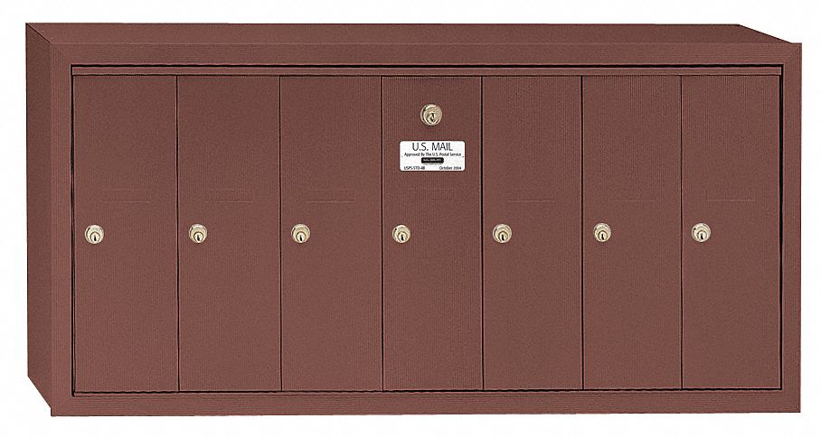 Mailbox: 4B+, 7 Doors, Vertical, 19 in H x 40 3/4 in W x 7 1/2 in D, Surface Mounting, Lockable