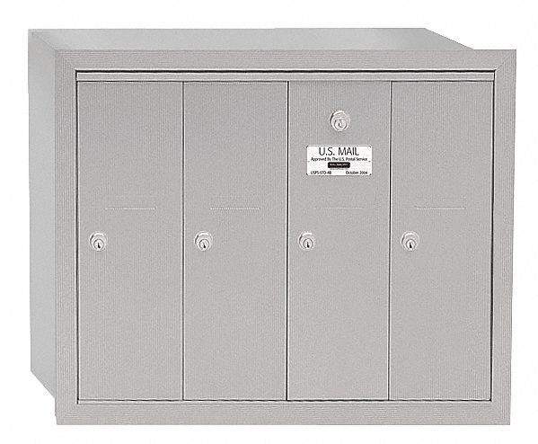 Mailbox: 4B+, 4 Doors, Vertical, 19 in H x 24 3/4 in W x 7 1/2 in D, Recessed Mounting, Lockable