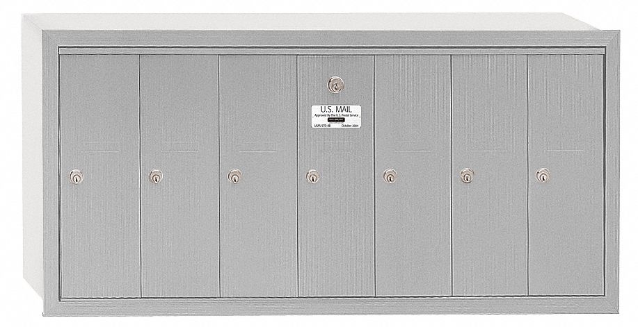 Mailbox: 4B+, 7 Doors, Vertical, 19 in H x 40 3/4 in W x 7 1/2 in D, Recessed Mounting, Lockable