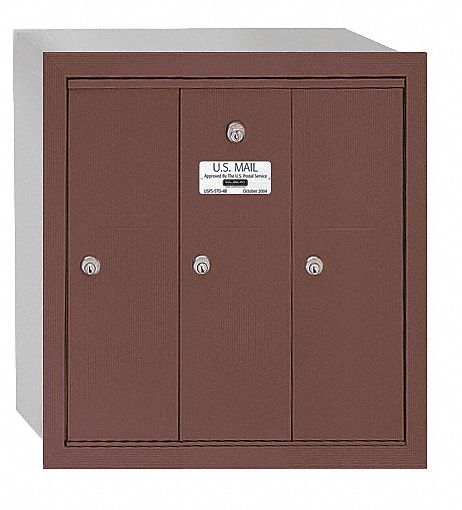 Mailbox: 4B+, 3 Doors, Vertical, 19 in H x 18 3/4 in W x 7 1/2 in D, Surface Mounting, Lockable