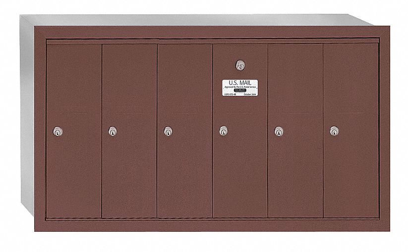Mailbox: 4B+, 6 Doors, Vertical, 19 in H x 35 1/4 in W x 7 1/2 in D, Recessed Mounting, Lockable
