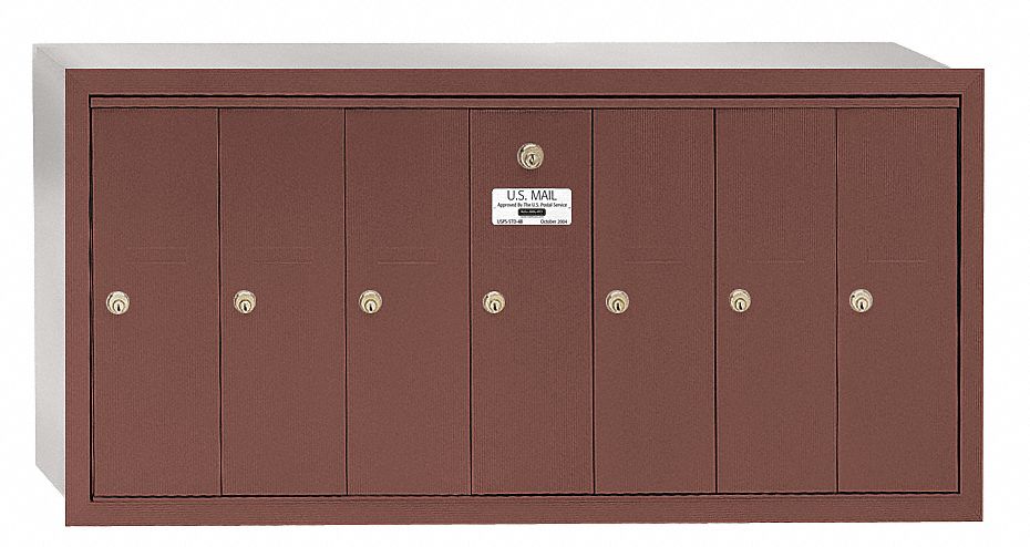 Mailbox: 4B+, 7 Doors, Vertical, 19 in H x 40 3/4 in W x 7 1/2 in D, Recessed Mounting, Lockable