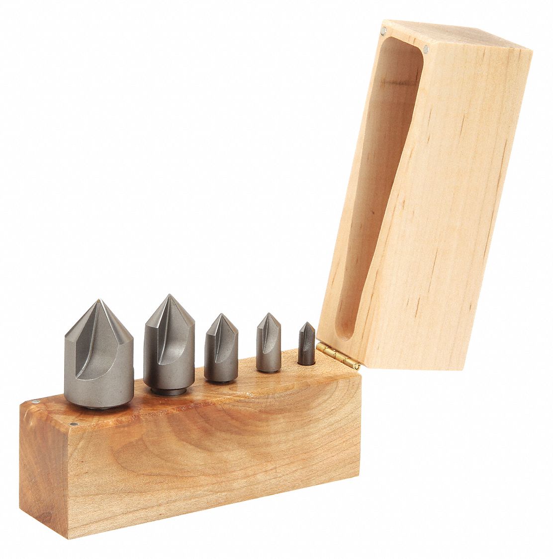 Countersink Set: 82°, 5 Pc, 1/4 in to 1 in, 3 Flute, Cobalt