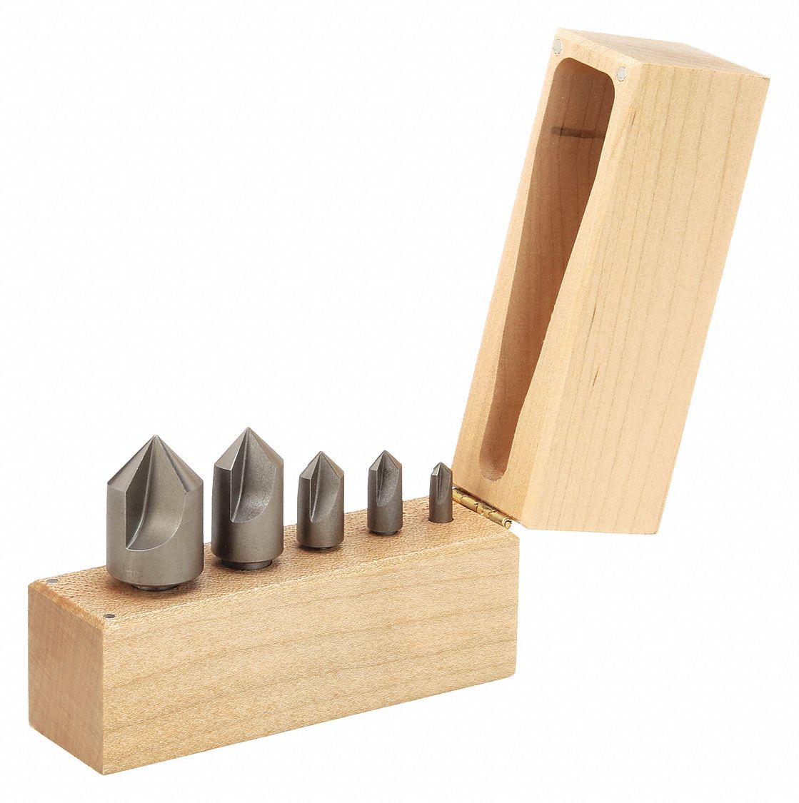 Countersink Set: Cobalt, Bright (Uncoated) Finish, 1/4 in Smallest Body Dia., 5 Pieces