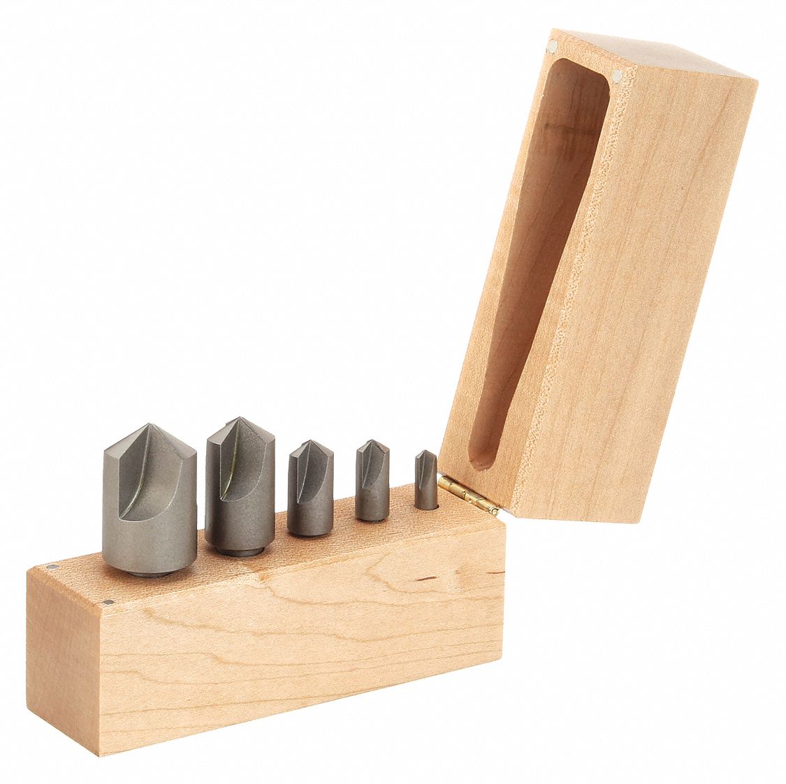 Countersink Set: Cobalt, Bright (Uncoated) Finish, 1/4 in Smallest Body Dia., 5 Pieces