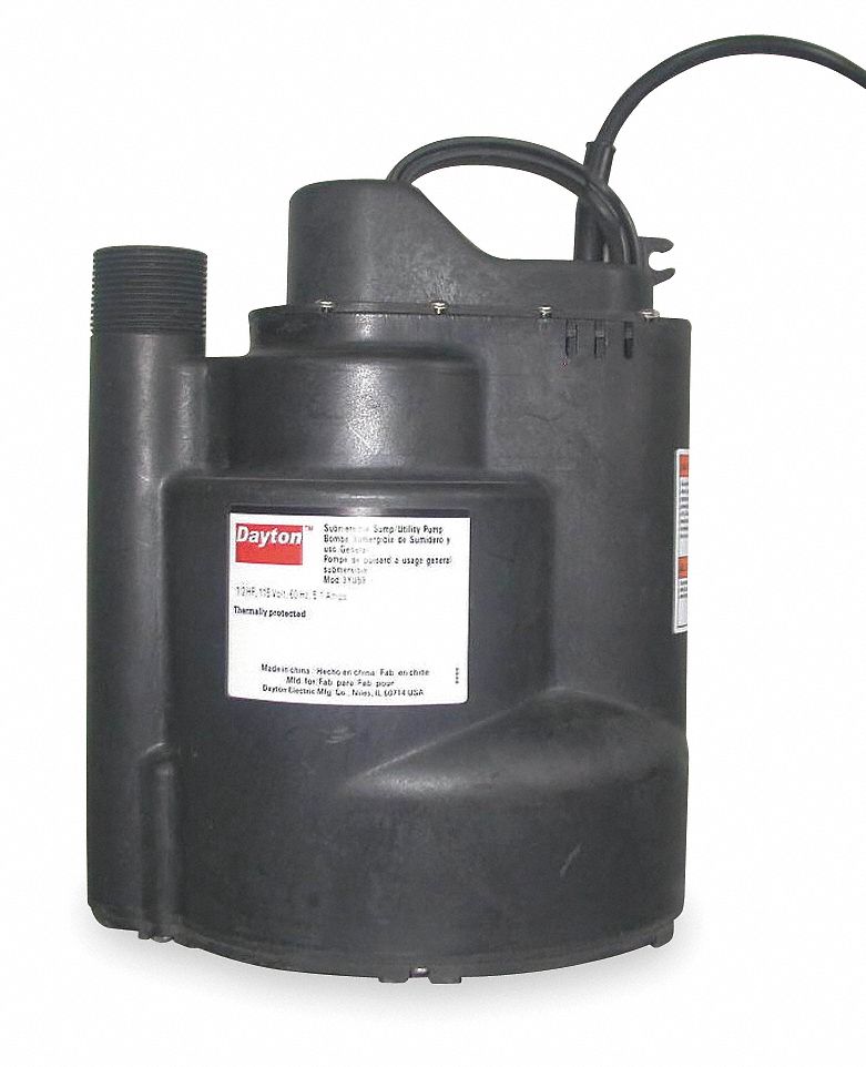 Submersible Sump Pump: 1/4, Vertical Float, 21 gpm Flow Rate @ 10 Ft. of Head, 10 ft Cord Lg