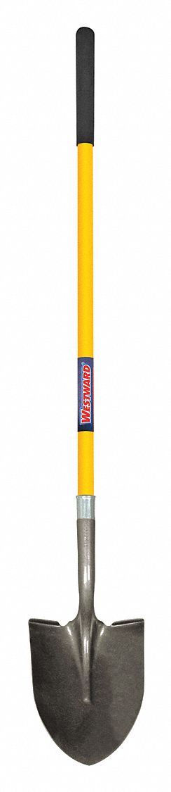 ROUND POINT SHOVEL, STEEL BLADE, 14 GAUGE, STRAIGHT HANDLE, FIBREGLASS HANDLE