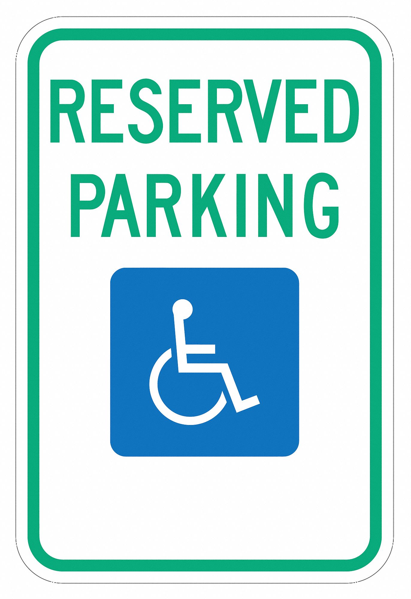 Handicap Parking Sign: 18 in x 12 in Nominal Sign Size, Aluminum, 0.063 in, R7-8 MUTCD, Engineer