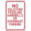No Soliciting Peddling Handbills Or Overnight Parking Signs