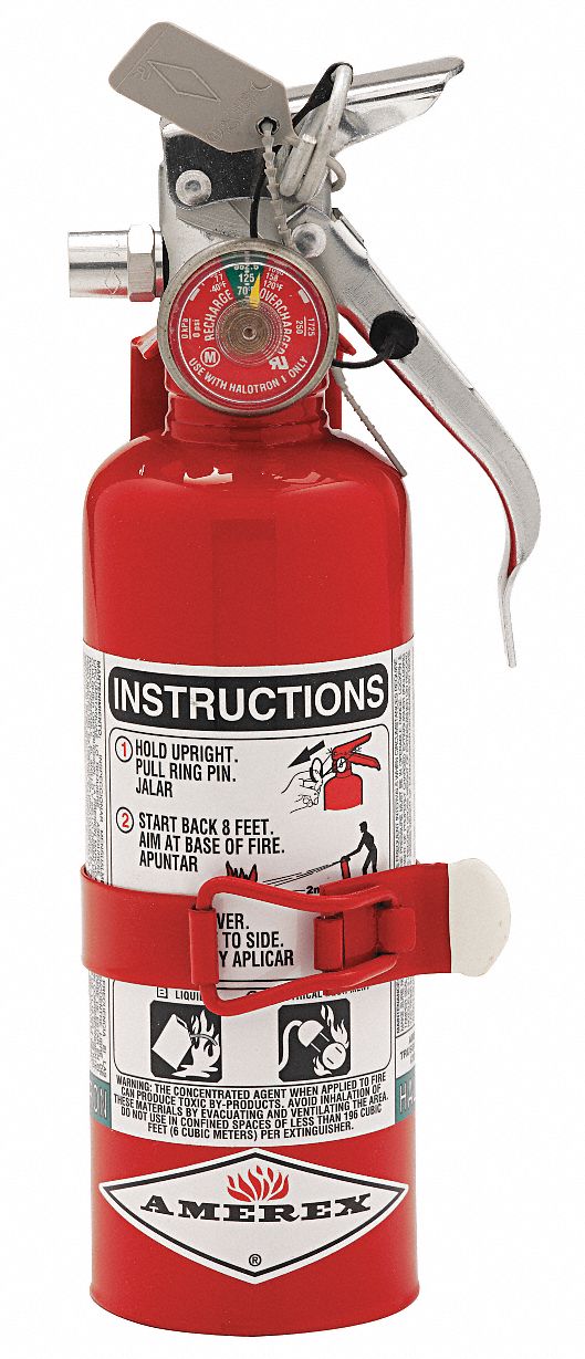 AMEREX Fire Extinguisher, Halotron, HydroChloroFluoroCarbon, 1.4063 lb