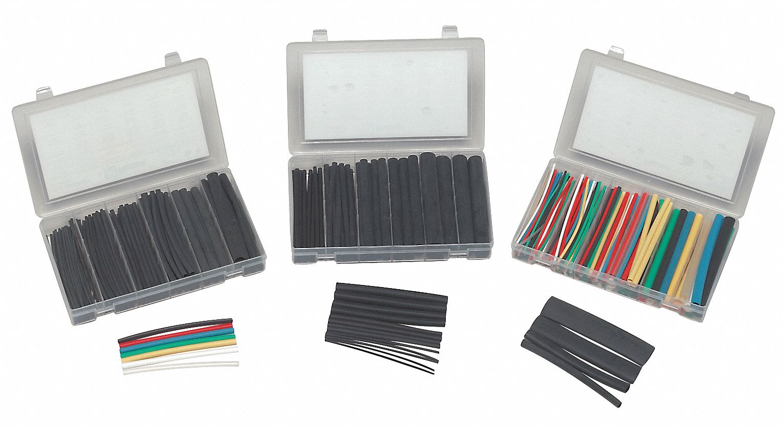 Heat Shrink Tubing Kit black Colors Transparent plastic box shrinkable 6 size