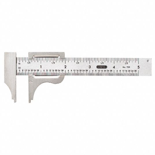 GENERAL Pocket Slide Caliper, 0 to 4 Range Inch, 1/16 Graduations (In