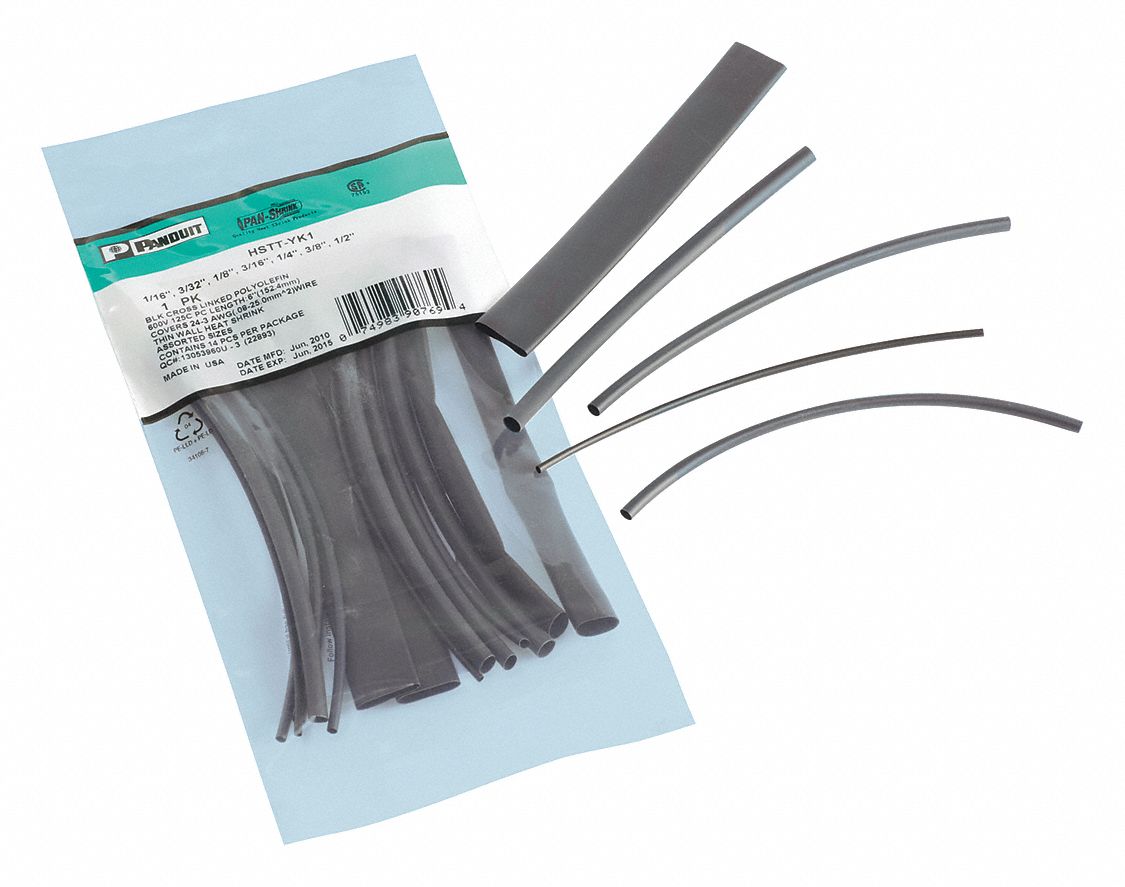 HEAT SHRINK TUBING KIT, 8 PIECES, ½ IN/¾ IN 1 IN/3/8 IN, 2:1, 6 IN