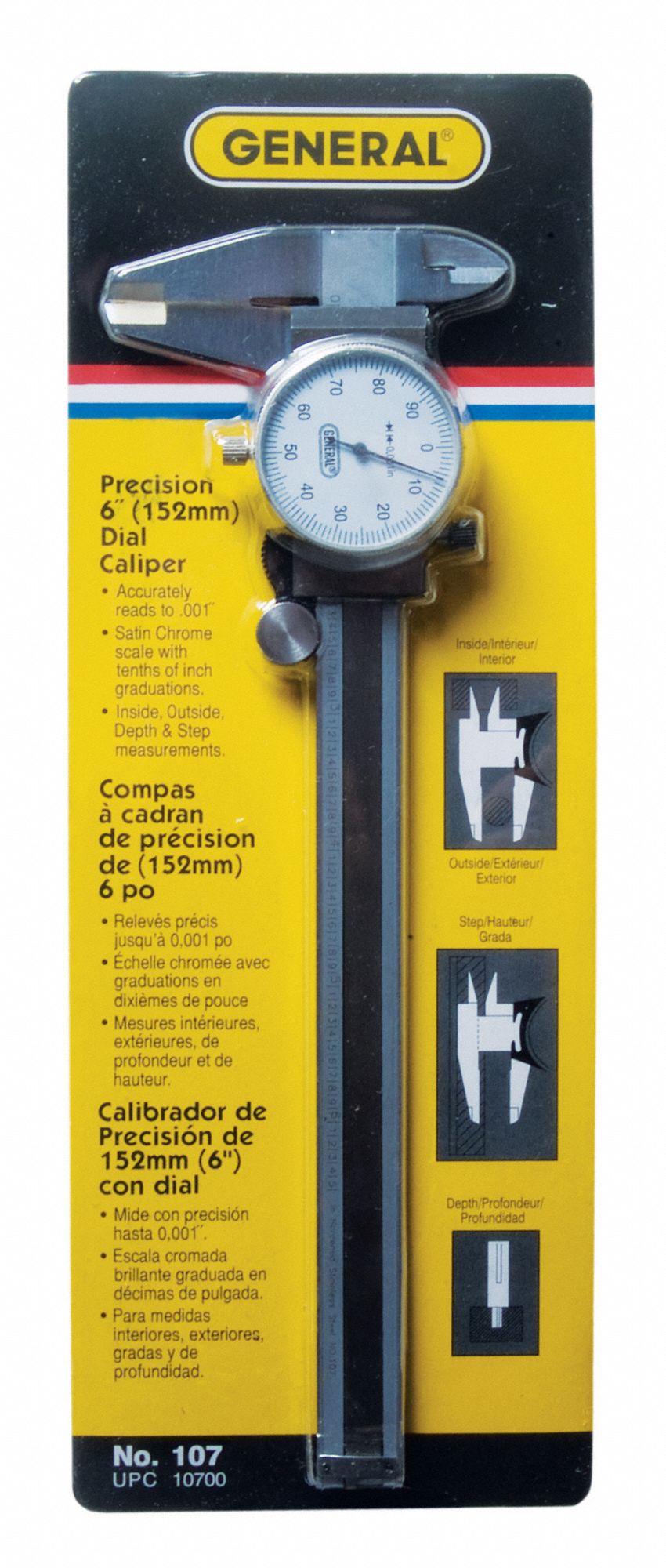 GENERAL Dial Caliper, SS, 6 In, 0.001 Grad 3YWT2107 Grainger