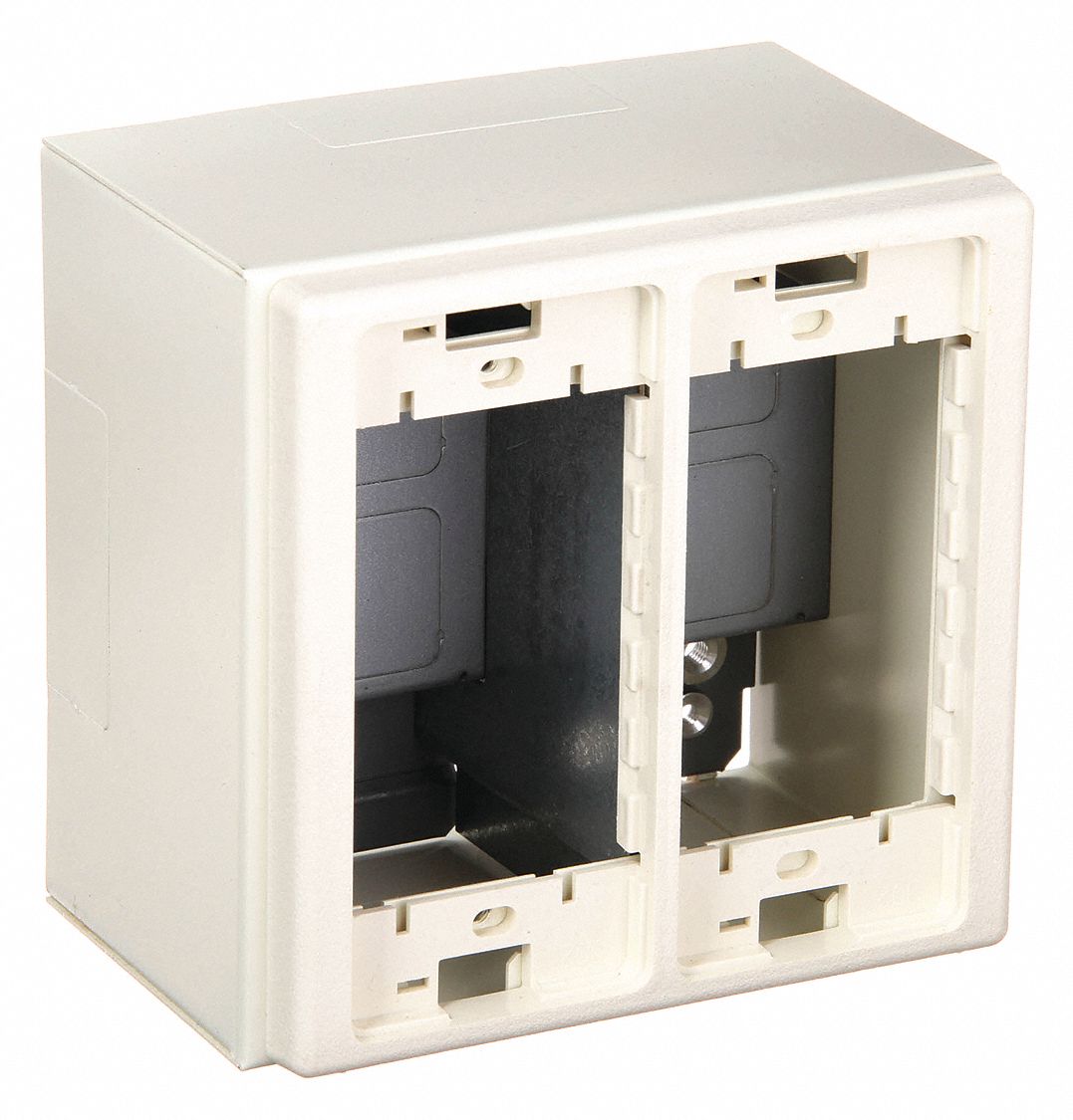 Divided Device Box: 2400D, 1 7/8 in Wd, 7/8 in Ht, Steel, Ivory, 2 Gangs