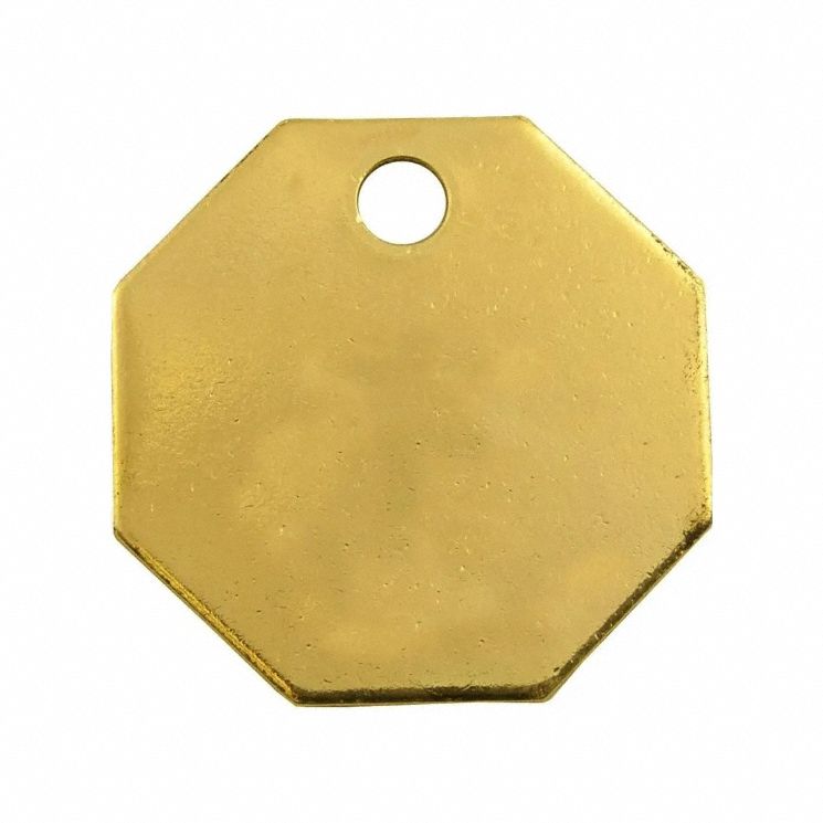 Blank Tag: Brass, Brass, 0.04 in Thick, Octagon, 1 1/2 in x 1 1/2 in, 25 PK