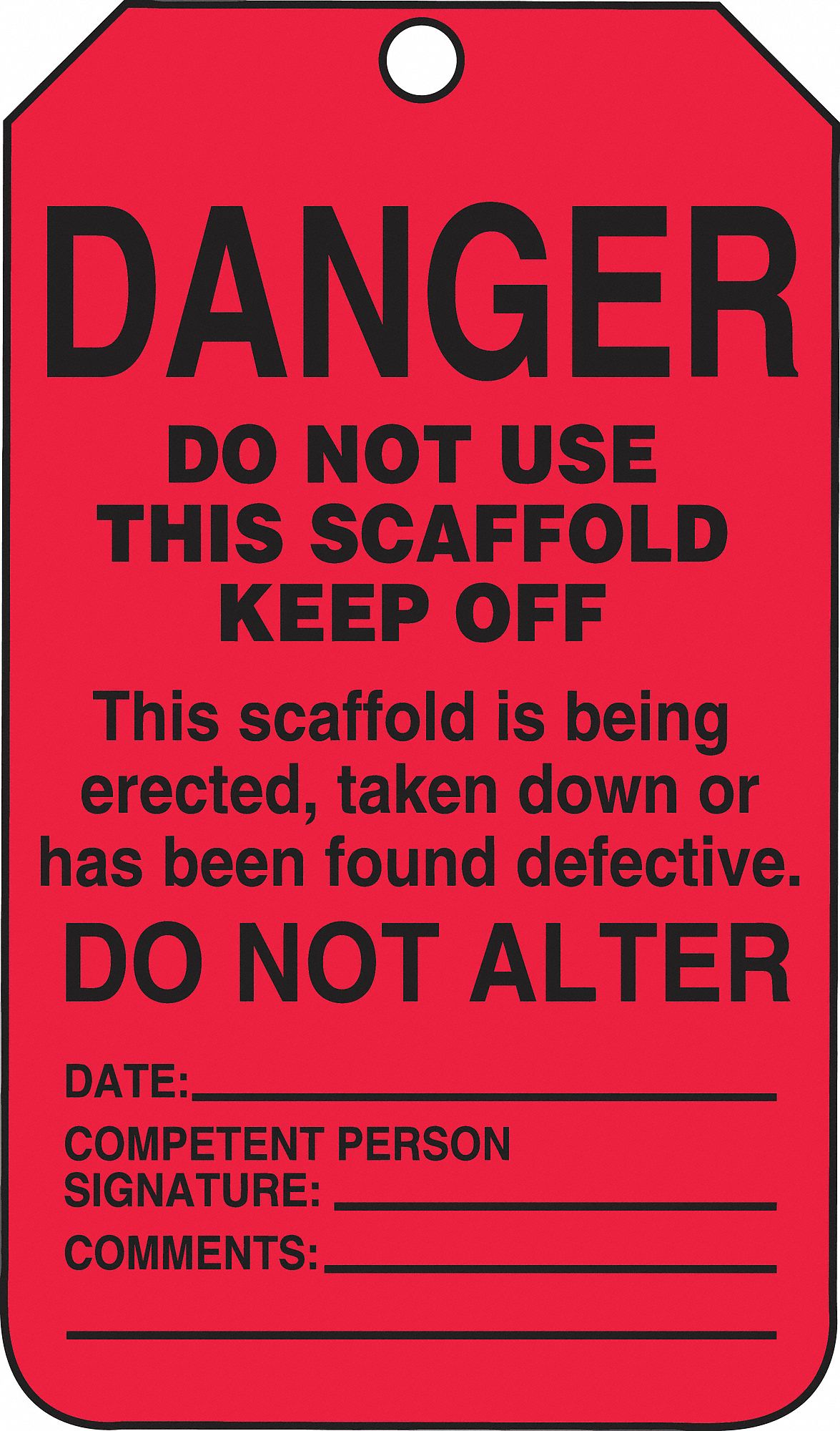 Tag: Danger, 3 1/4 in Wd, 5 3/4 in Ht, Red, Rectangle, Plastic, Indoor/Outdoor, English, 25 PK