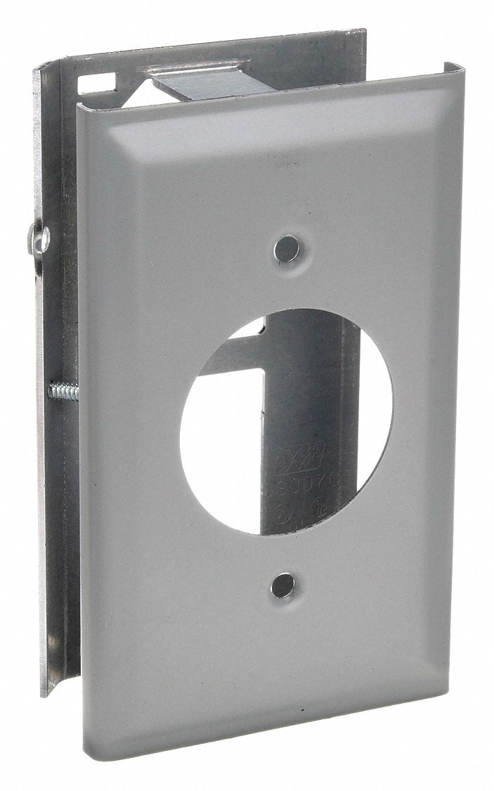 Single Receptacle Cover: 3000, 1 1/2 in Ht, 2 3/4 in Raceway Wd, Steel, Gray