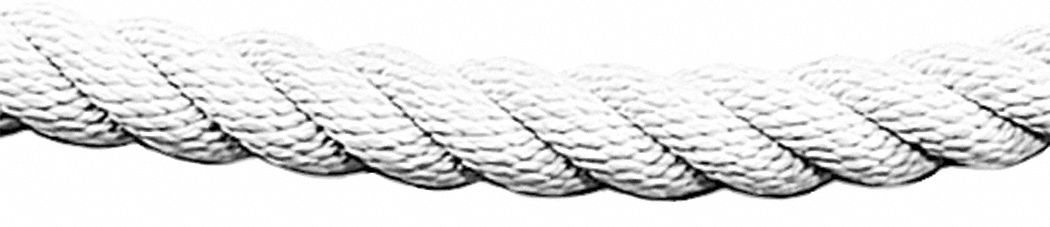 Classic Barrier Rope: White, 6 ft Overall Lg, Polypropylene, No End Cap Included