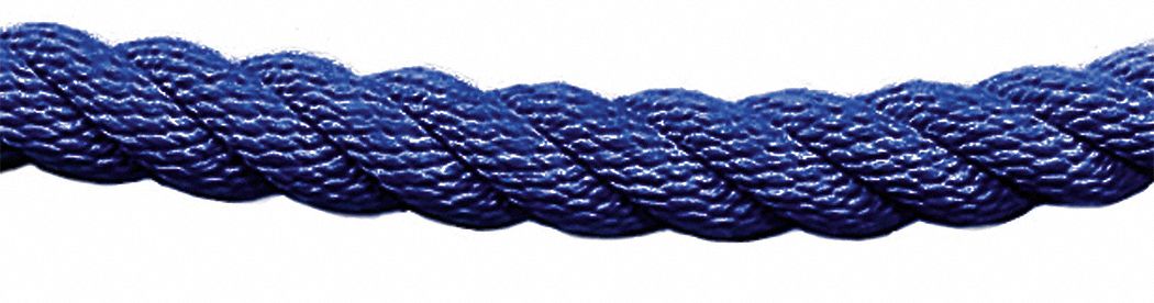 Classic Barrier Rope: Blue, 6 ft Overall Lg, Polypropylene, No End Cap Included