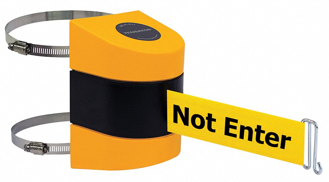 TENSABARRIER Retractable Belt Barrier, Yellow Belt With Black Writing