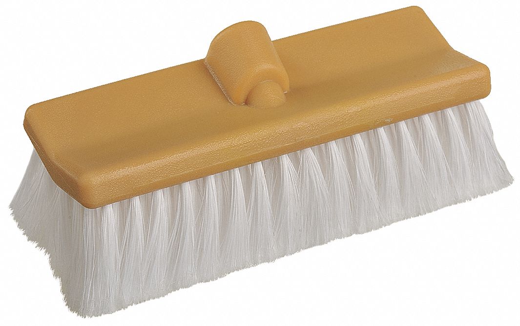 SCRUB BRUSH, BRUSH HEAD, 2¾ IN BRISTLE L, 6 IN BRUSH HEAD W, SOFT, WHITE, THREADED
