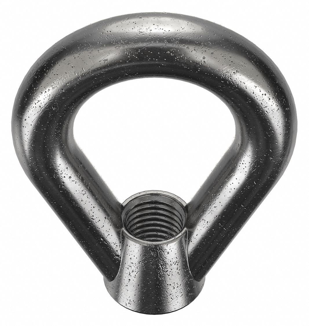 Eye Nut: 1"-8 Thread, Steel, Black Oxide, Oval, 2 1/4 in Inside Dia, 4 in Outside Dia, 5 in Ht